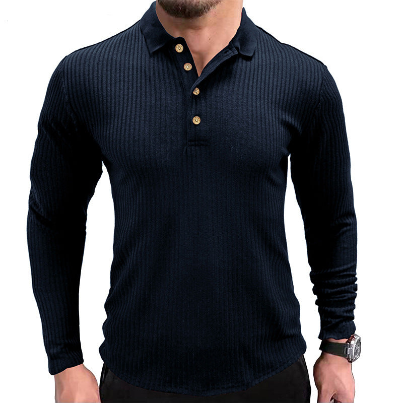 European And American Men's Long-sleeved T-shirt Polo With Lapel