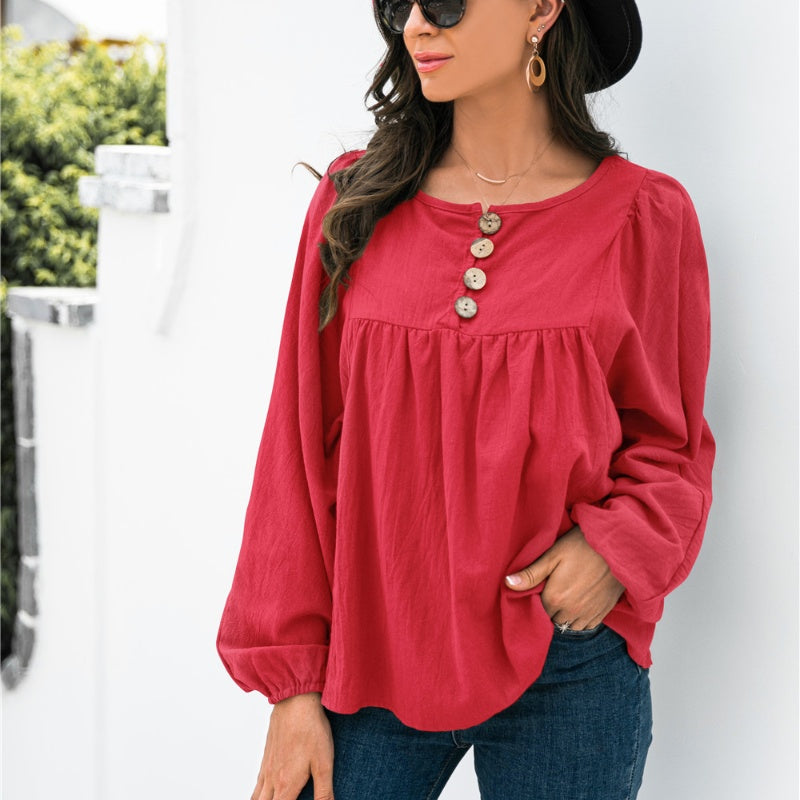 Autumn New Button Loose Top For Women
