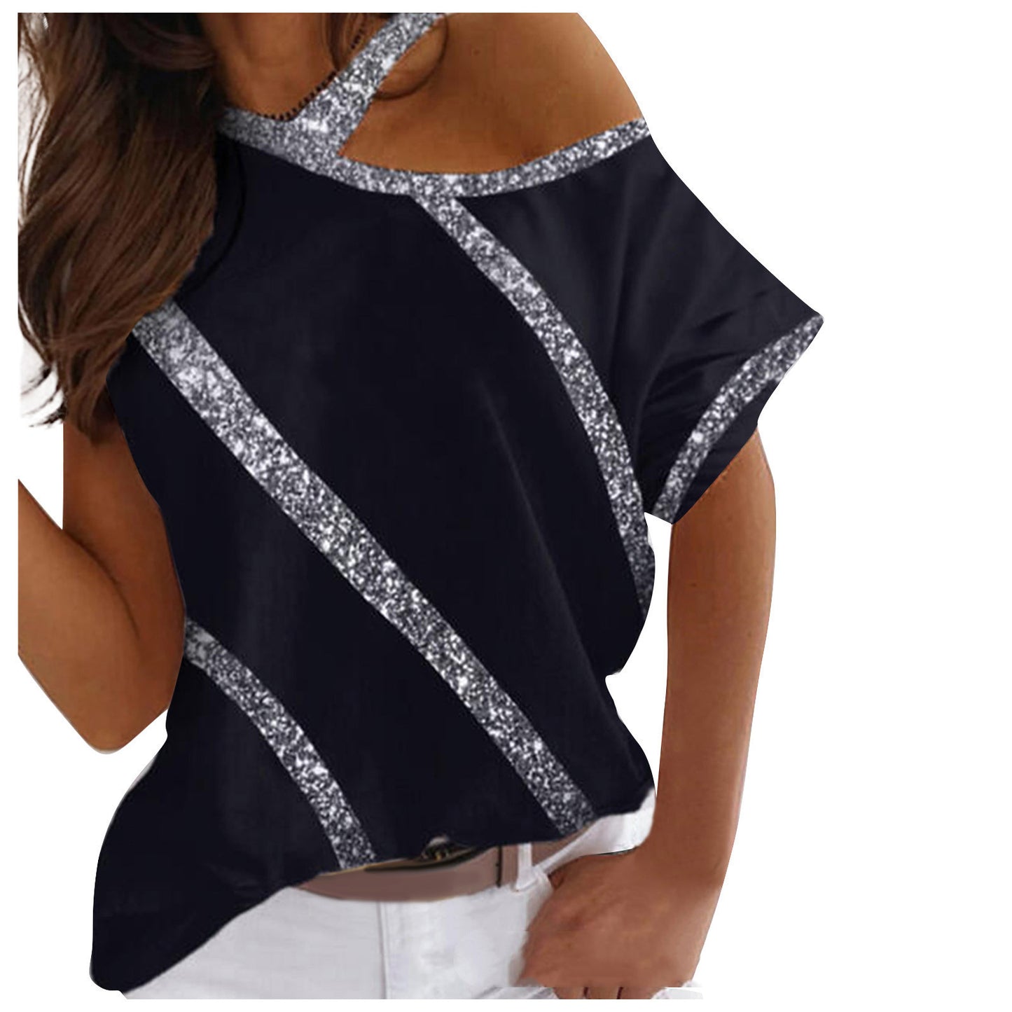 New Off-shoulder Hanging Neck Short-sleeved T-shirt For Women