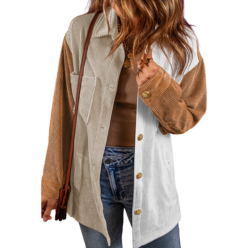 Corduroy Long-sleeved Coat For Women