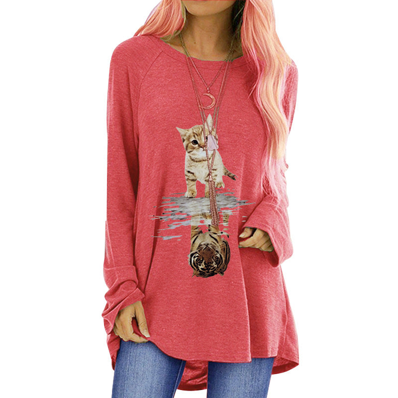 Loose Round Neck Long Sleeve T-shirt For Women