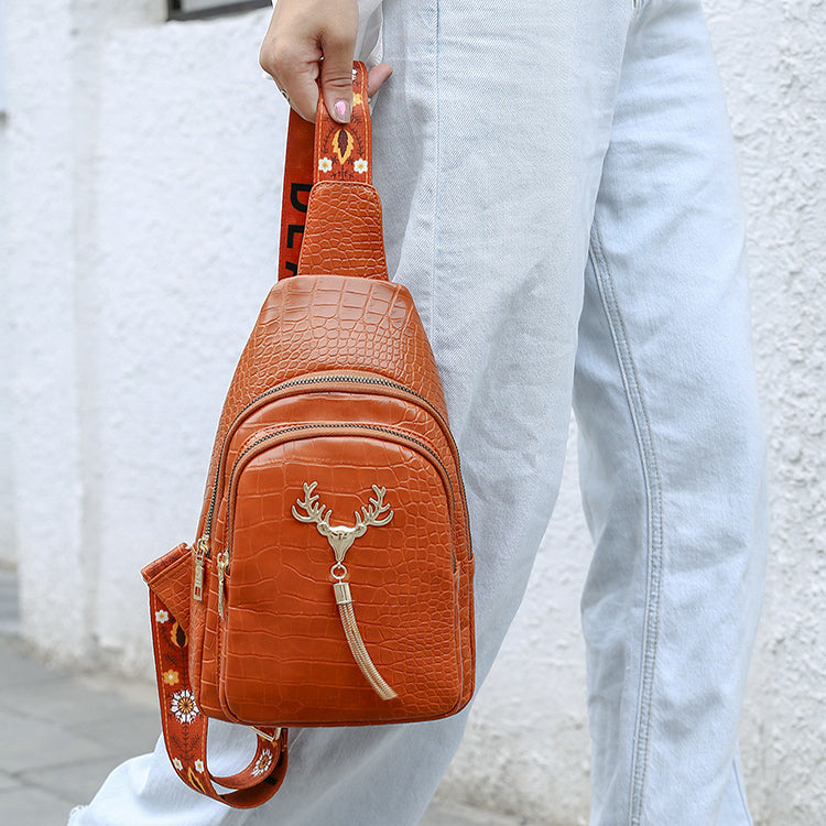 Deer Tassel Design Crossbody Bag Fashion Letter Embroidery Chest Bags For Women