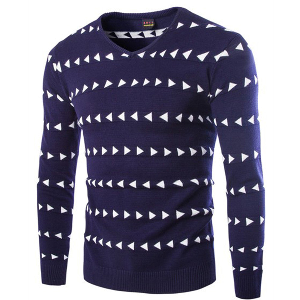 Triangle Printed Knitted V-neck Casual Sweater