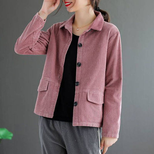 Corduroy Long Sleeve Short Coat Women's Solid Color Casual Corduroy Top