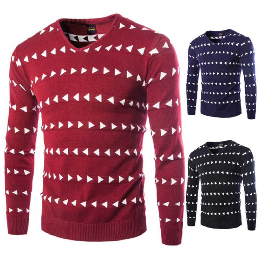 Triangle Printed Knitted V-neck Casual Sweater