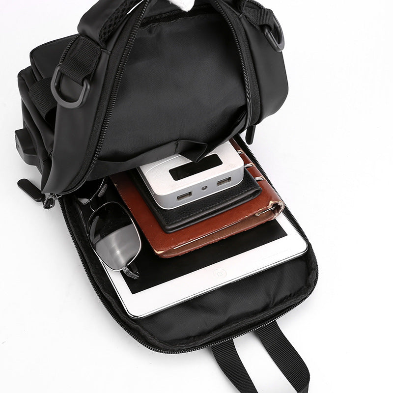 男士多功能包尼龍背包斜背包單肩包帶 USB 充電埠胸包包