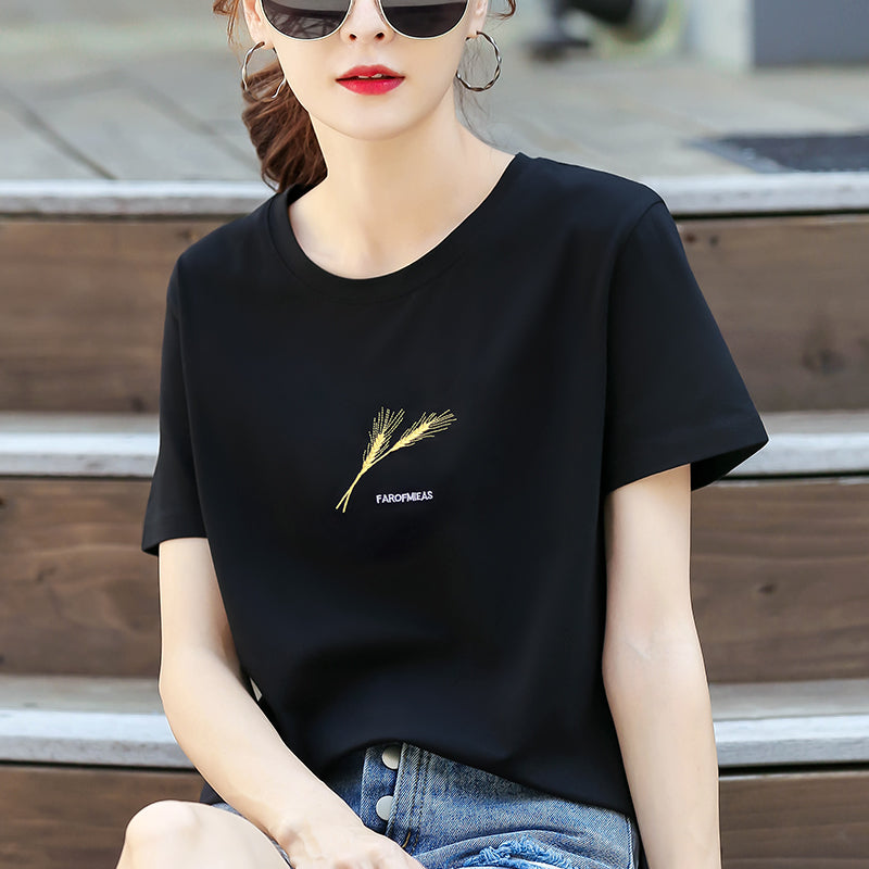 Cotton Black Short-sleeved T-shirt For Women
