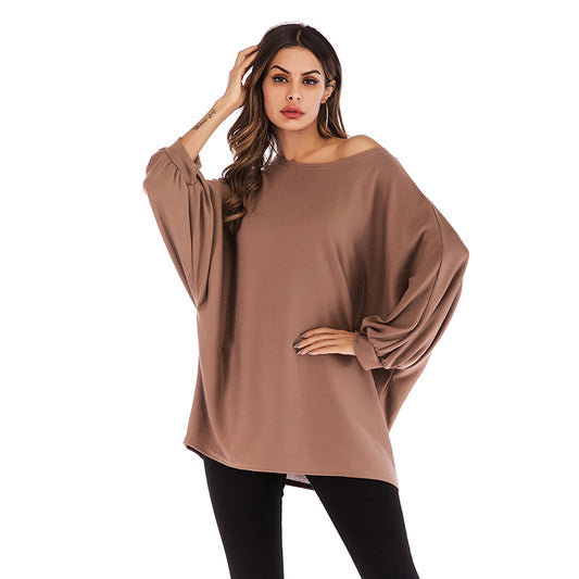 Autumn Fashion European And American Style Women's Large Size Long-sleeved T-shirt Solid Color Round Neck Top For Women