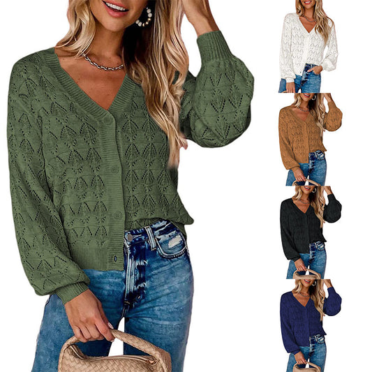 Fashion Short Cardigan Knitted Sweaters Women Autumn And Winter Long Sleeve Front-open V-neck Button-down Tops Clothes