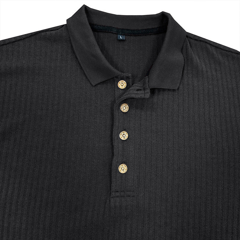 European And American Men's Long-sleeved T-shirt Polo With Lapel