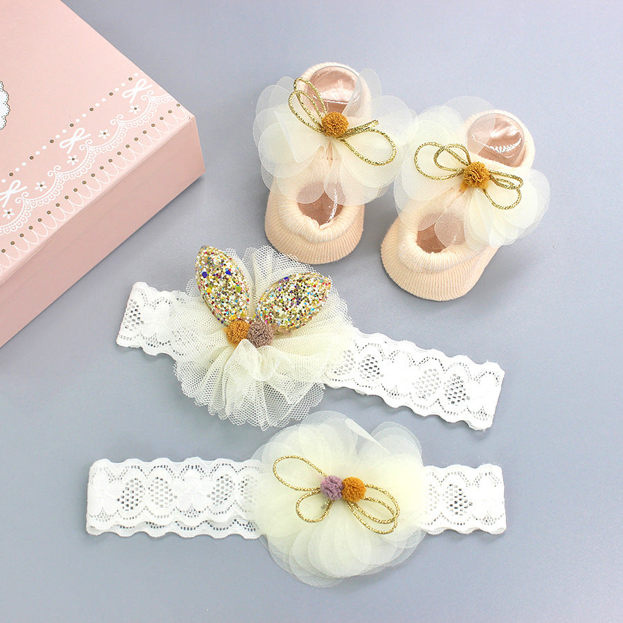 Korean Baby Hair Band Socks Set Baby Bow Hair Band 100 Days Old And One Year Old Banquet European And American