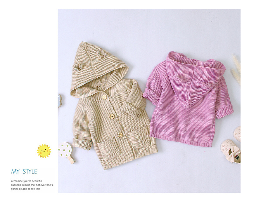 Children's Clothing Ins Simple Sweater Solid Color Knitted Cardigan Lining 70-100cm