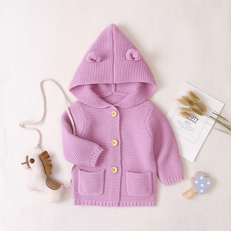 Children's Clothing Ins Simple Sweater Solid Color Knitted Cardigan Lining 70-100cm