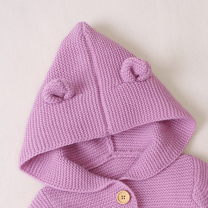 Children's Clothing Ins Simple Sweater Solid Color Knitted Cardigan Lining 70-100cm